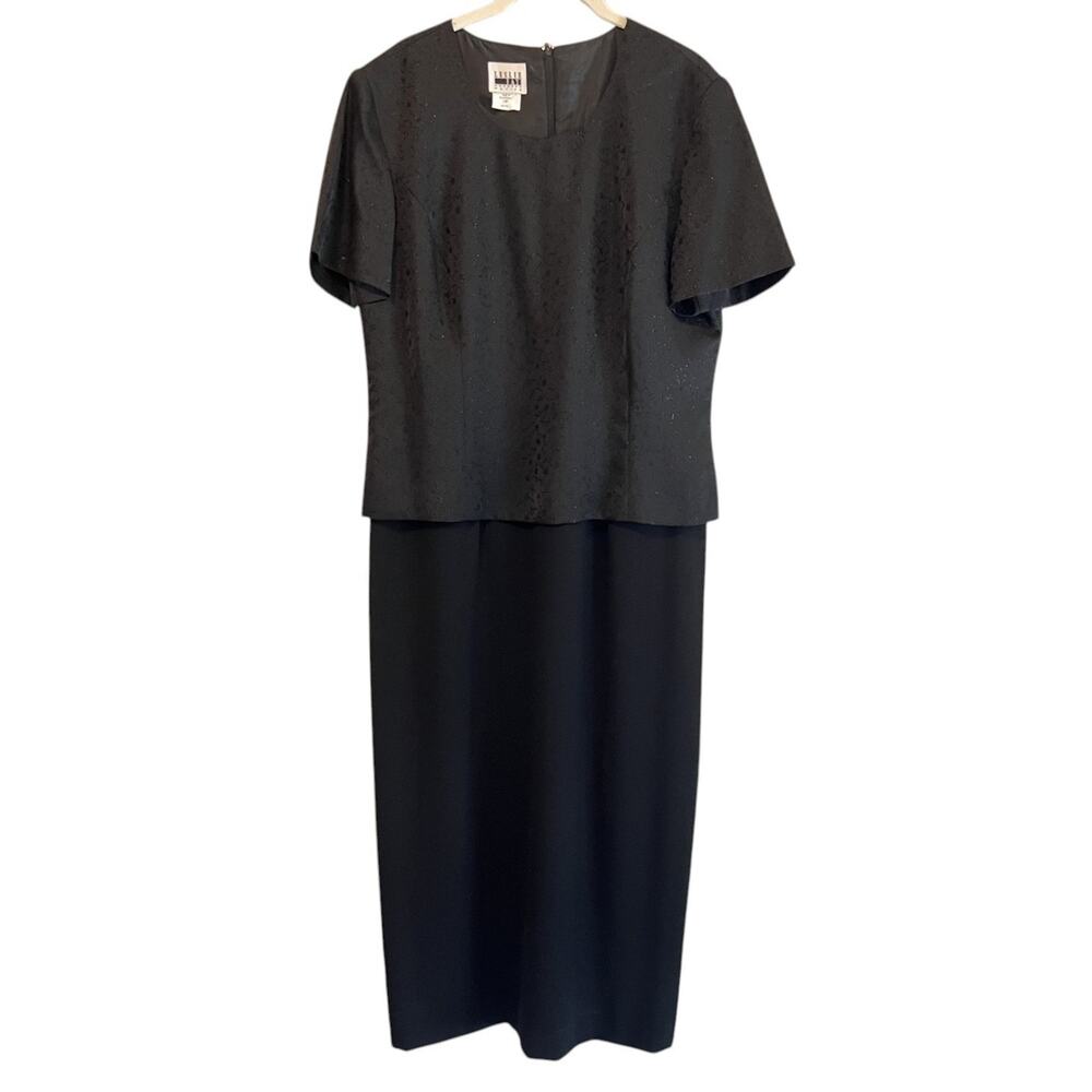 Leslie Fay Womens Sheath Dress Petite 12P Black Textured Midi Special Occasion